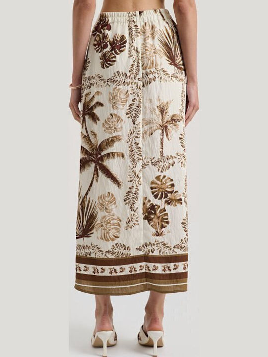 Midi Φούστα Φάκελος Floral Μπεζ