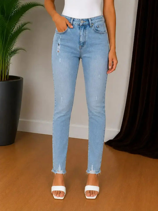 High Rise Women's Jean Pants With Rips in Slim Fit