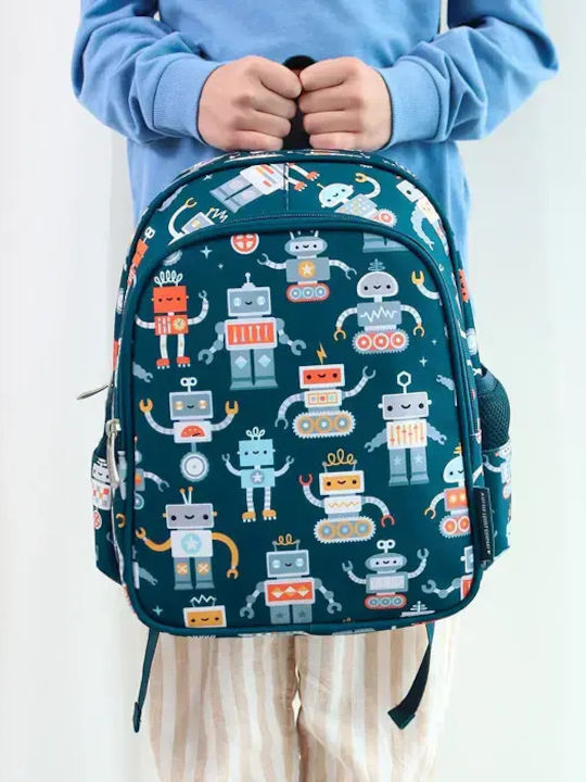 A Little Lovely Company School Backpack For Kindergarten With Water Bottle Holder Blue 16 Litre 27 x 19 x 32cm
