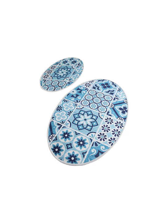 Rutschfest Set Badematten Synthetisch,Polyester/Cotton/Leather Oval SRMK4506 Blue 2Stück