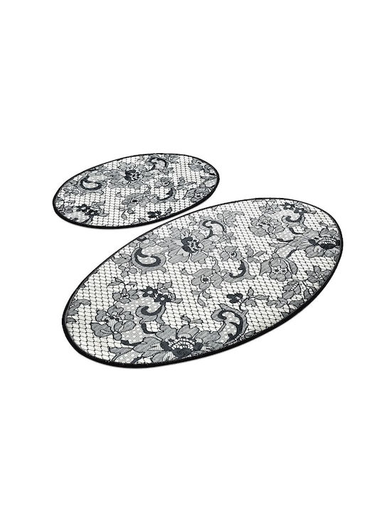 Αντιολισθητικό Σετ Πατάκια Μπάνιου Οβάλ LACE4506 White/black 2τμχ
