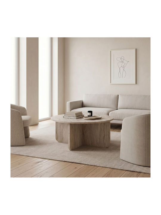 Rundes Zentral Kaffeetisch Hillary Holz Travertin M80xL80xH38cm