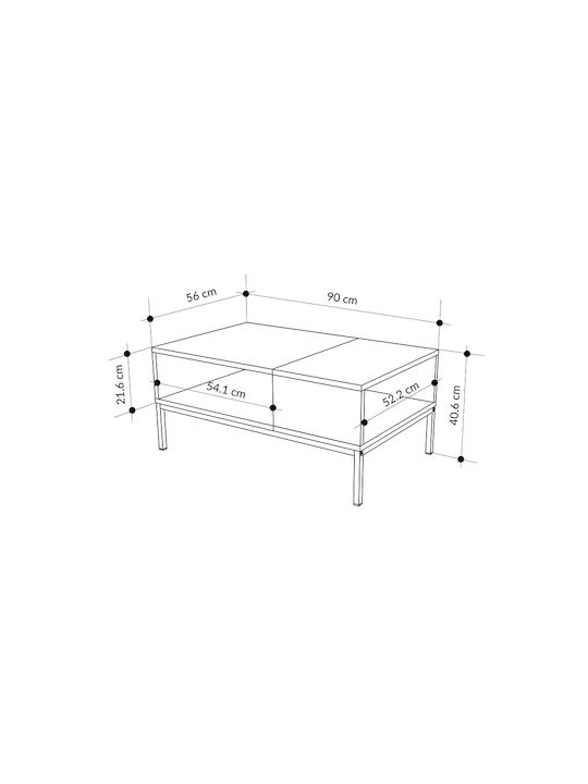 Rectangular Central Coffee Table Cailin from Solid Sepet Oak Wood L90xW56xH40.6cm