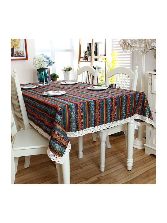 FRIPIA Față De Masă Din In Cu Dantelă Multicoloră 140x250 Cm