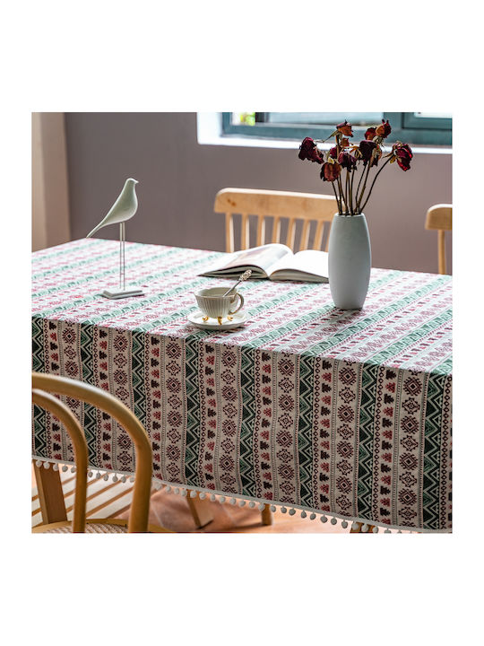 FRIPIA Fripia Leinen Tischdecke Mit Stickerei Weiß 140x200cm