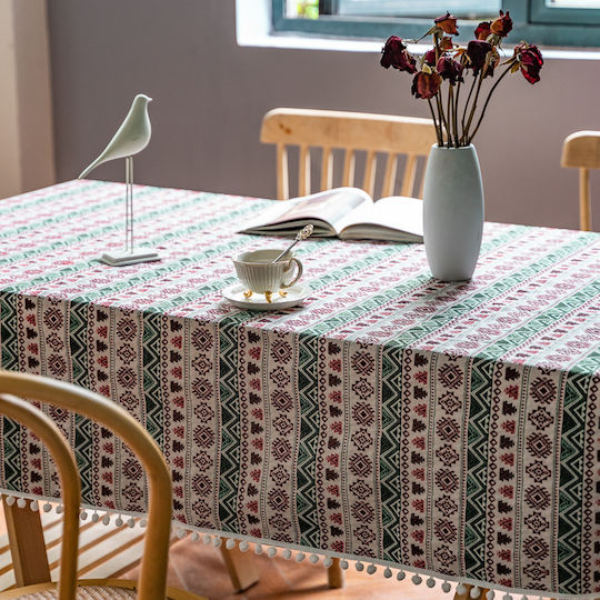 FRIPIA Fripia Leinen Tischdecke Mit Stickerei Weiß 140x200cm