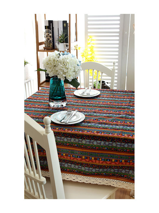 FRIPIA Față De Masă Din In Cu Dantelă Multicoloră 140x250 Cm