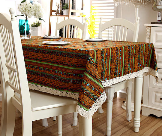 FRIPIA Tablecloth with Brown Lace 140x250cm