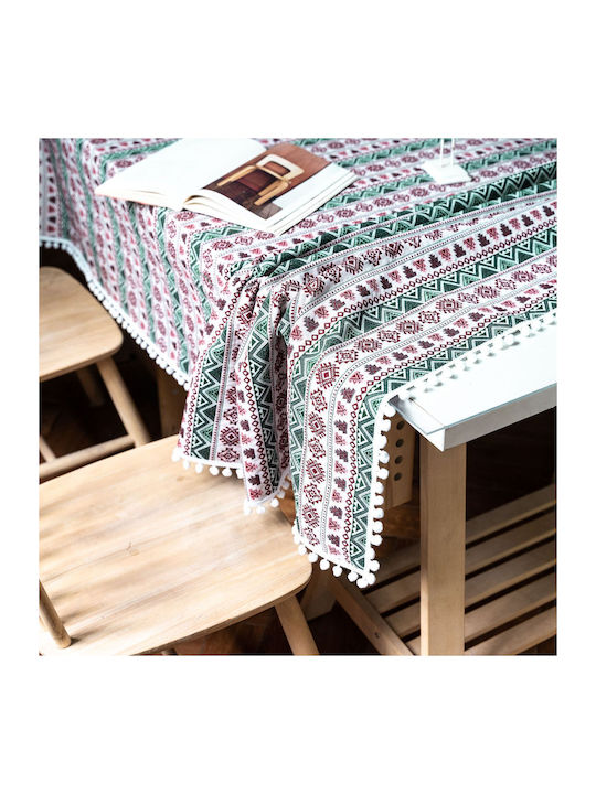 FRIPIA Fripia Leinen Tischdecke Mit Stickerei Weiß 140x200cm