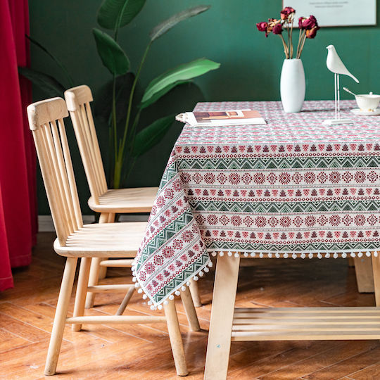 FRIPIA Fripia Leinen Tischdecke Mit Stickerei Weiß 140x200cm