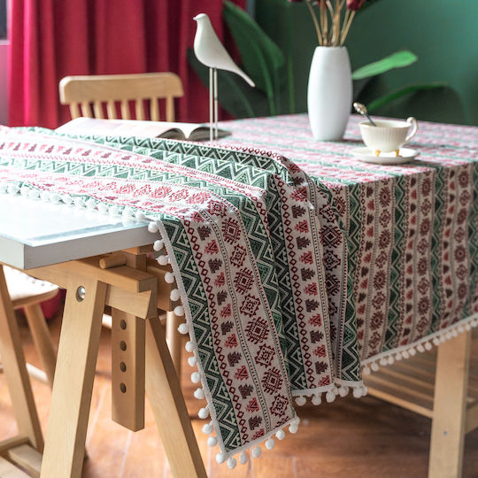 FRIPIA Fripia Leinen Tischdecke Mit Stickerei Weiß 140x200cm