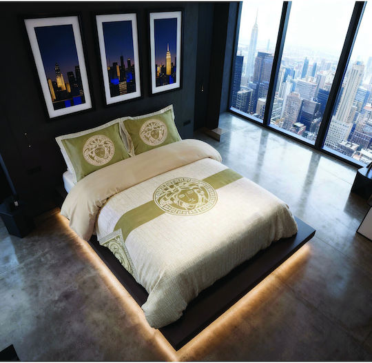 Makis Tselios Home Coverlet Queen Size Cotton Satin Green 240x250cm