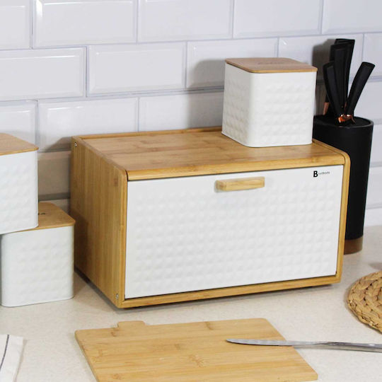 Brunbeste Bread Box with Lid Bamboo White 37x20.5x22cm