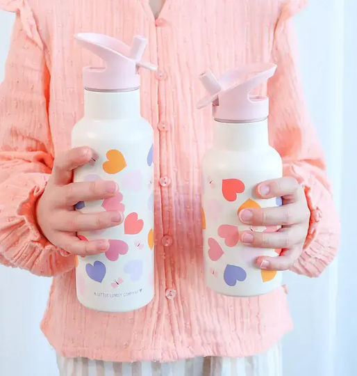 A Little Lovely Company Kids Water Bottle Thermos Stainless Steel with Straw 500ml