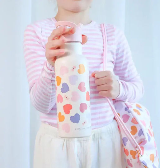 A Little Lovely Company Kids Water Bottle Thermos Stainless Steel with Straw 500ml