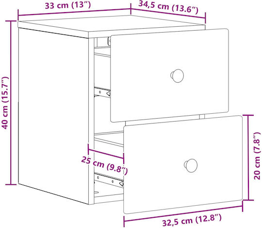Nachttisch Holz Grau 34.5x33x40cm