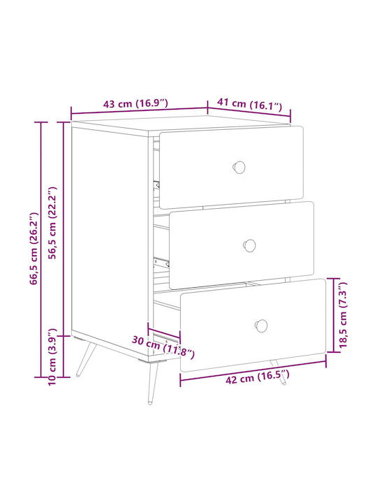 Wooden Brown Bedside Table 43x41x66.5cm