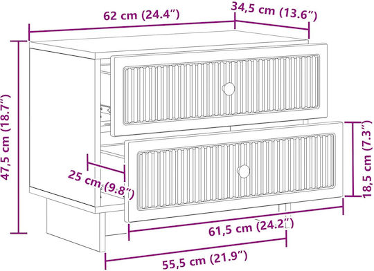 Gray Wooden Bedside Table 62x34.5x47.5cm
