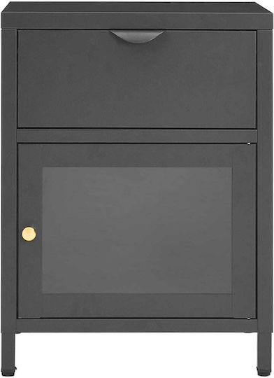 Metal Bedside Table With Gray Glass Surface 40x30x54.5cm