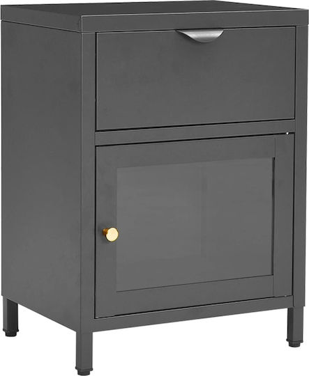 Metal Bedside Table With Gray Glass Surface 40x30x54.5cm