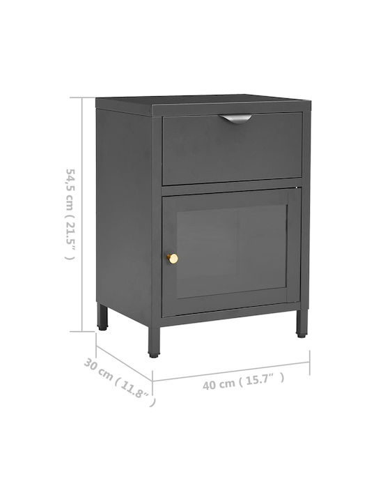 Metal Bedside Table With Gray Glass Surface 40x30x54.5cm