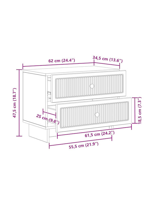 Κομοδίνο Ξύλινο Λευκό 62x34.5x47.5cm