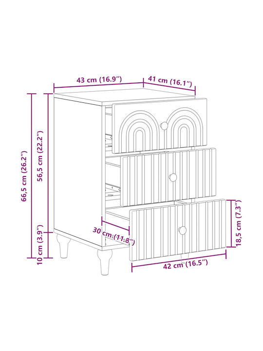 Wooden Bedside Table with Brown Metal Legs 43x41x66.5cm