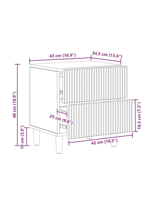Wooden Bedside Table White 43x34.5x48cm
