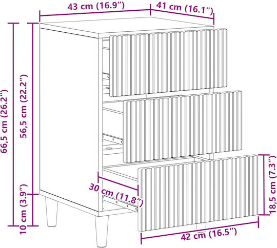 Нощно Шкафче Дървено Черно 43x41x66.5см