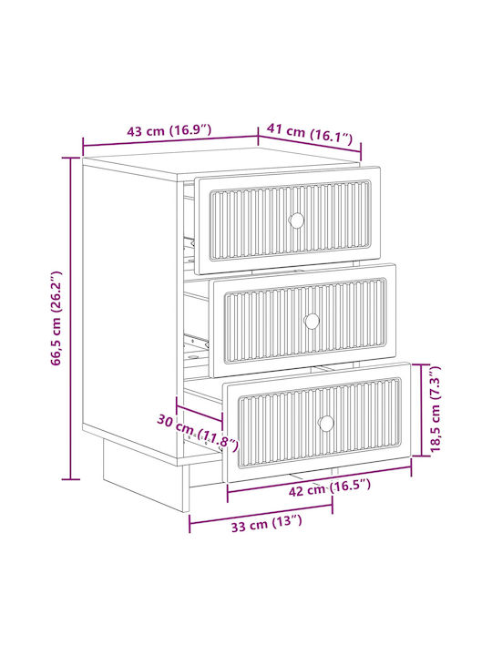 Wooden Bedside Table White 43x41x66.5cm