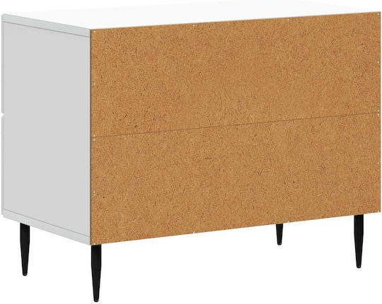 Нощно Шкафче Дървено с Метални Крака Бяло 62x34.5x47.5см