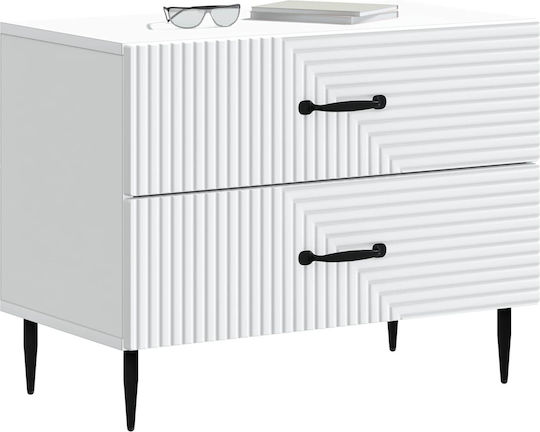 Нощно Шкафче Дървено с Метални Крака Бяло 62x34.5x47.5см