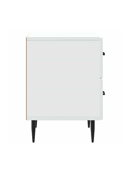 Wooden Bedside Table with Metal Legs White 43x34.5x47.5cm