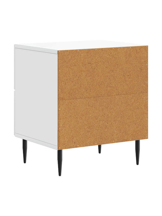 Wooden Bedside Table with Metal Legs White 43x34.5x47.5cm