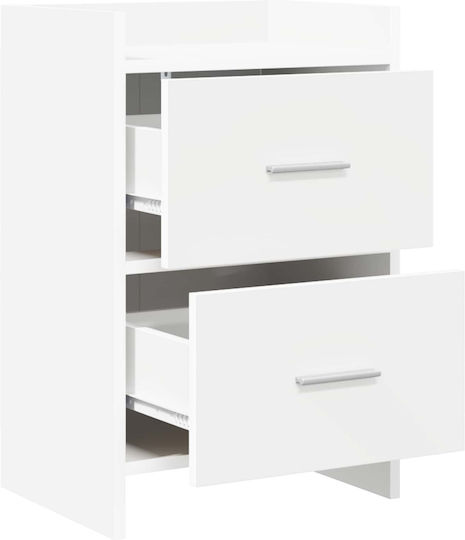 Wooden Bedside Table With Metal Legs White 40x30x60cm