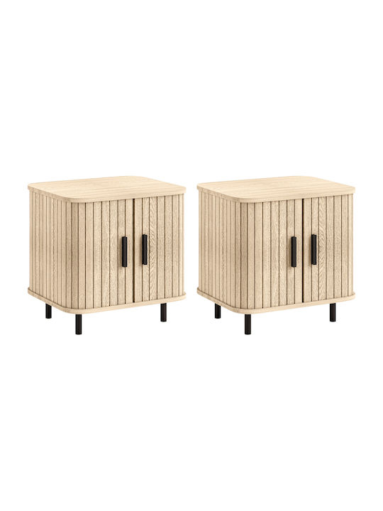 Wooden Bedside Tables with Metal Legs Brown 2 Pieces 48x40x48cm