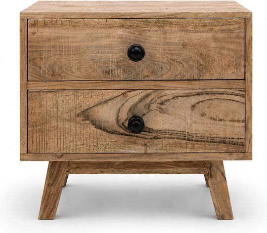 Artekko Attari Braune Nachttisch 2 Schubladen Holz Teak 50x35.5x45.5 cm