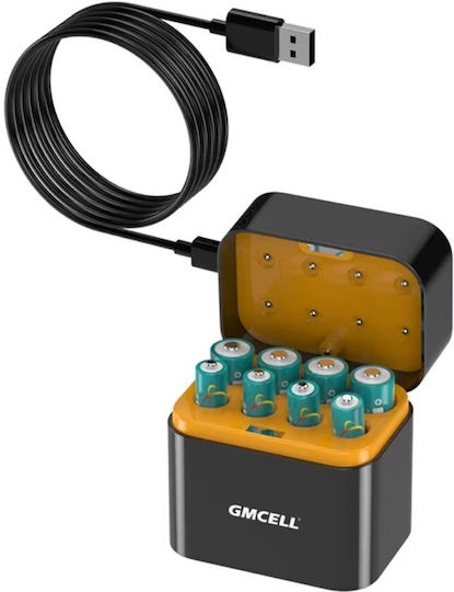 Gmcell USB Зарядно Устройство За 8 Батерии Li-ion Размер AA/AAA Комплект С 4 x AA + 4 x AAA