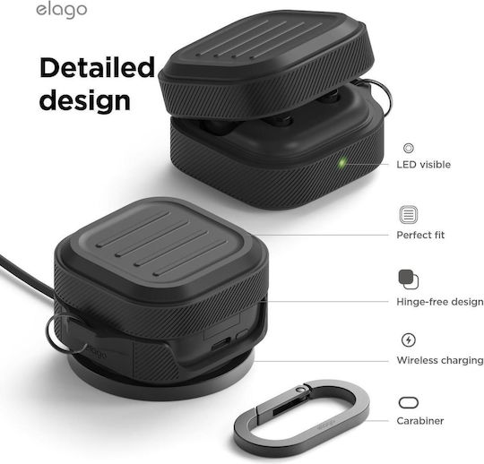Elago Armor Hang Silicone Case with Hook in Black Color for Samsung Galaxy Buds 4 / 4 Pro