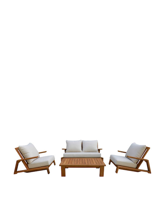 Outdoor Lounge Living Room Set 4 Pieces Ecru with Pillows