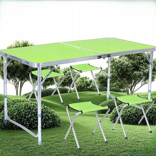 Set Masă din Aluminiu pentru Camping Pliabil în Valiză 28x28x33cm Verde