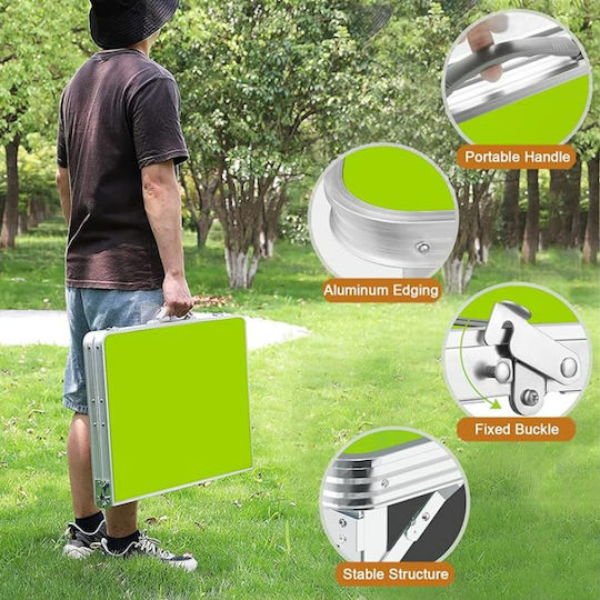Set Masă din Aluminiu pentru Camping Pliabil în Valiză 28x28x33cm Verde