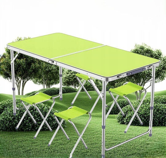 Set Masă din Aluminiu pentru Camping Pliabil în Valiză 28x28x33cm Verde