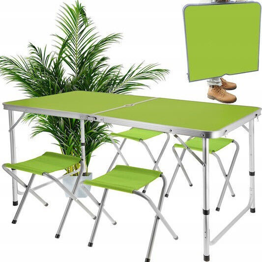 Set Masă din Aluminiu pentru Camping Pliabil în Valiză 28x28x33cm Verde
