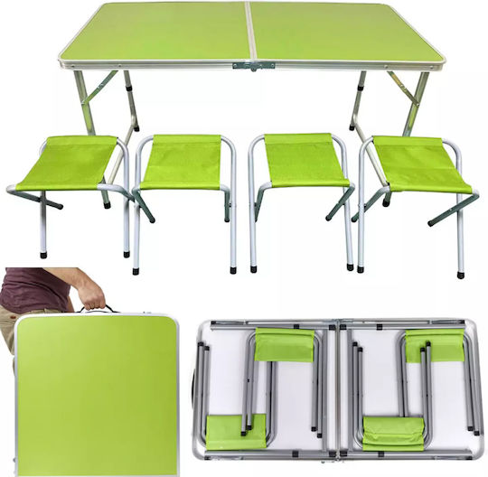Set Masă din Aluminiu pentru Camping Pliabil în Valiză 28x28x33cm Verde