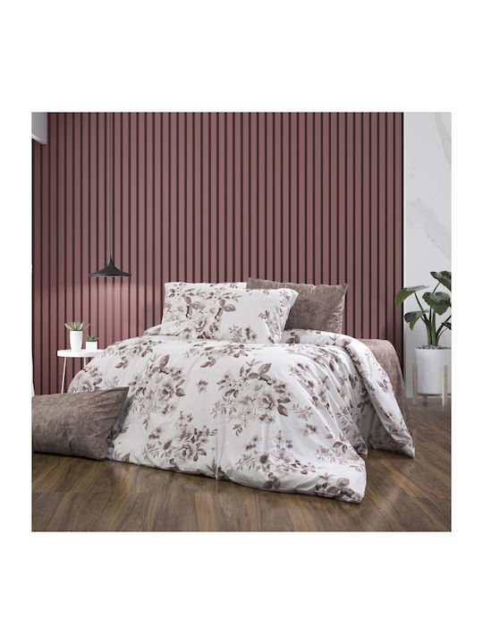 Dimcol Veroniki Single Bed Sheets Set 160x240cm White-Mocha 3 Pieces