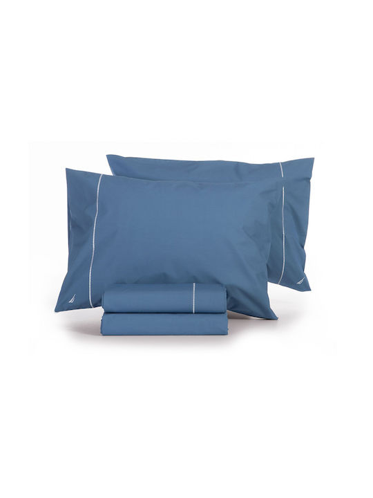 Nef-Nef Homeware Nautica Wave Solid Σετ Σεντόνια Υπέρδιπλα 240x270εκ. Blue (4τμχ)