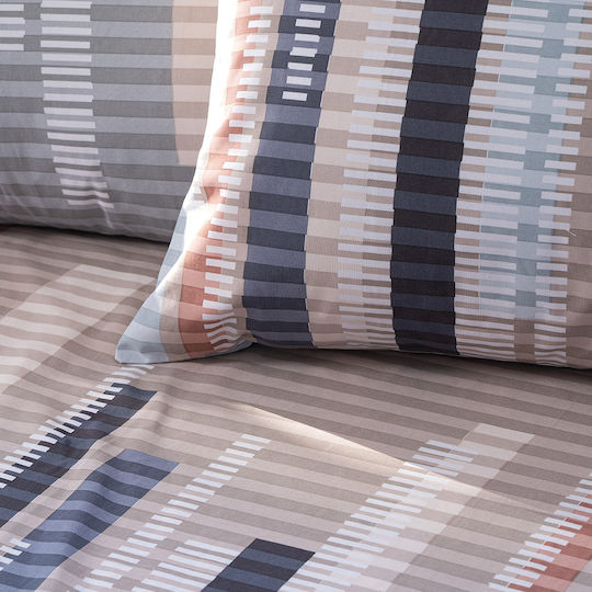Beauty Home 12572 Single Bed Sheets Set With Rubber Hugger 110x200+30cm Beige Grey 3 Pieces 12572SEMOL