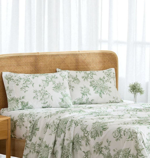 Olia Home Sheet Sets Single with Elastic 100x200+35cm. Dusty Green 3pcs