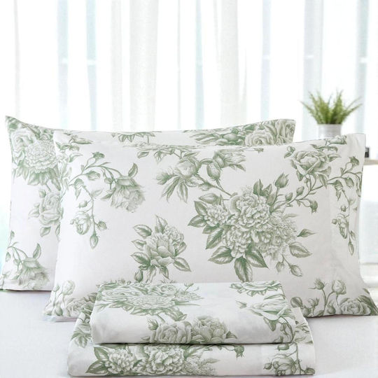 Olia Home Sheet Sets Single with Elastic 100x200+35cm. Dusty Green 3pcs